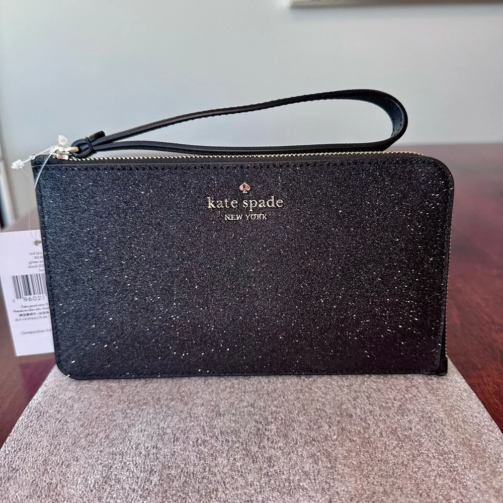 Kate Spade Lucy Glitter Medium L-zip Wristlet, black